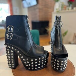 Killstar Black Studded platform open-toed Boots